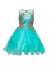 Girls Aqua Gold Trim Wire Tulle Flower Girl Junior Bridesmaid Dress 4-20